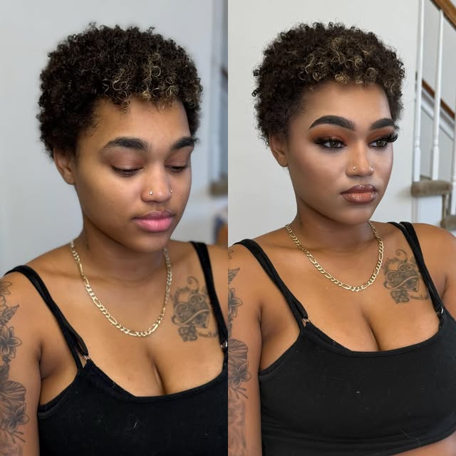 Before and after copper glam transformation