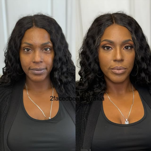 Before and after natural glam transformation